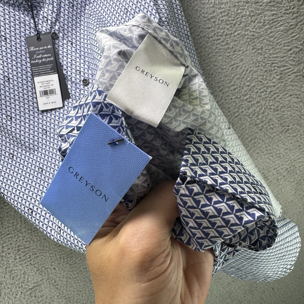 Greyson Dress Shirt Mens Large Blue Woodward Diamonds All Day Button Down NWT - Picture 9 of 15